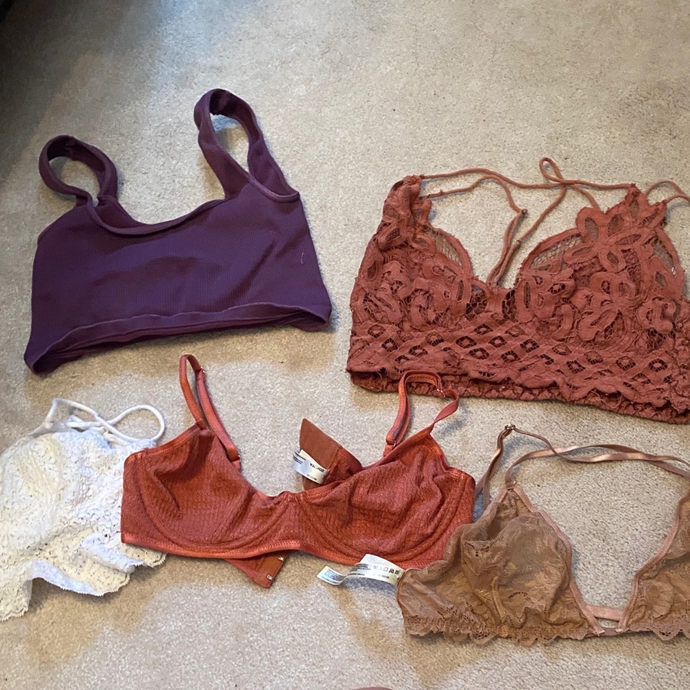 Free people bundle Women's Lace and Knit Bralette Set - Purple, Rust, White, Tan